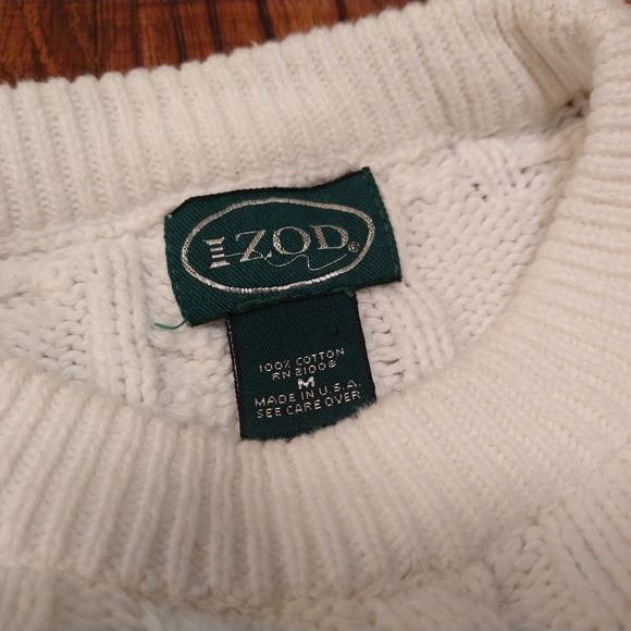 Vintage Izod Cable Knit Crochet White Long Sleeve Sweater Women's Size Medium - Picture 4 of 4
